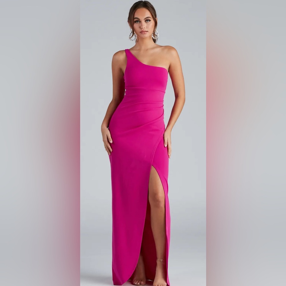Windsor Pink One Shoulder Ruched Sheath Dress